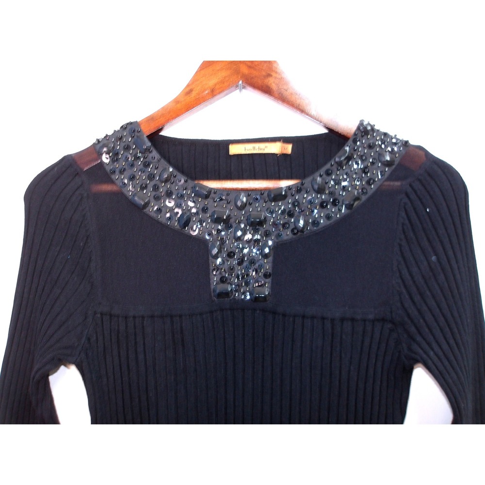 Belladini Embellished Top Black Jewel Neck Sweater Size M / #8064 - Picture 6 of 7